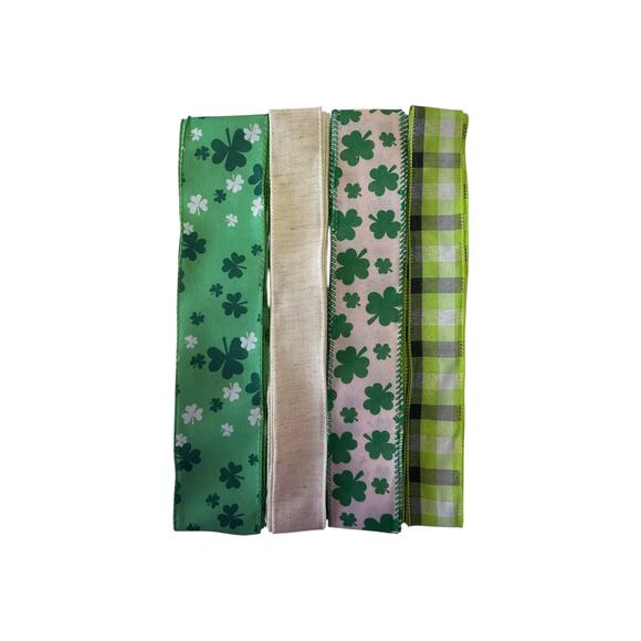 Saint Patrick’s Day Shamrock Sign Ribbon Bundle Set, DIY Wreath Making Kit - Picture 3 of 4